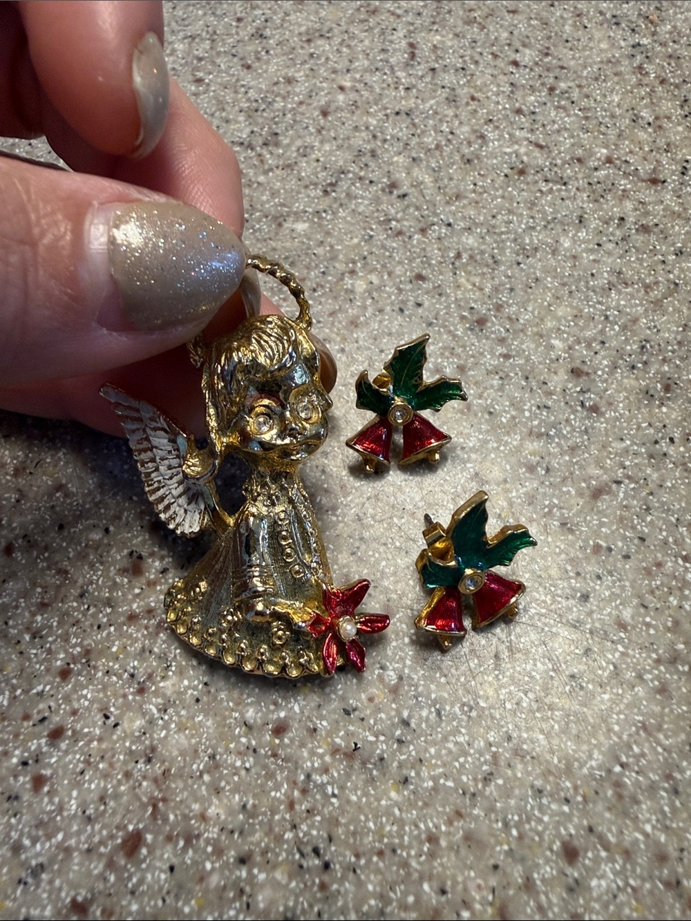 Vintage Gerrys Christmas Angel pin & Avon earrings